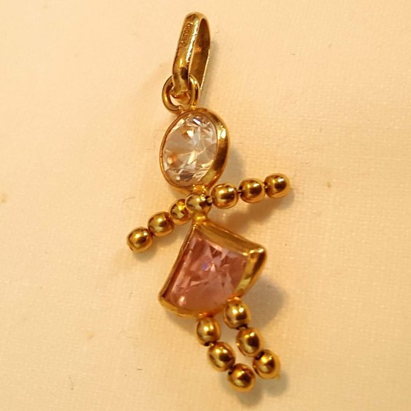 14K Yellow Gold Girl Charm Figure Pink Center Stone - Picture 1 of 4